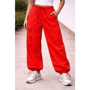 Daily Practice Anthropologie Jogger Cargo Parachute Pant Large Small NEON Orange